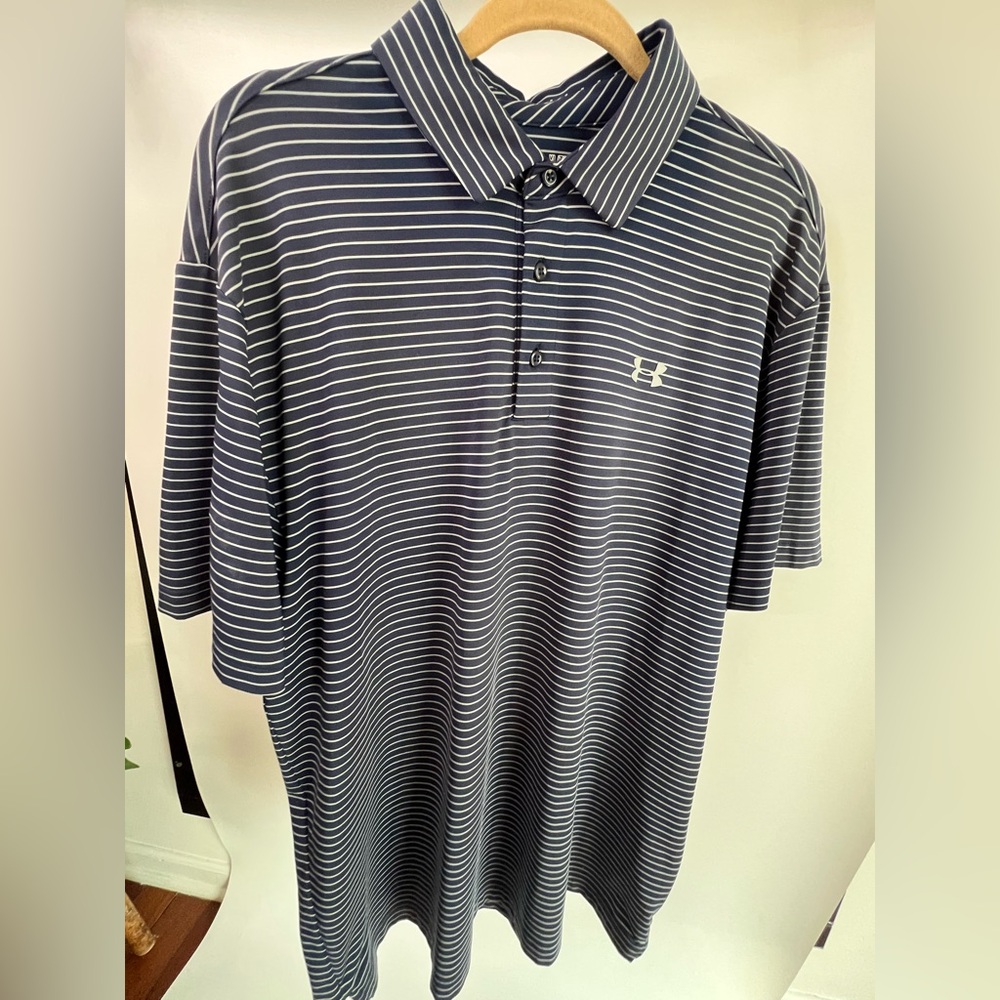Men’s Under Armour Navy Striped Polo Shirt Size XL